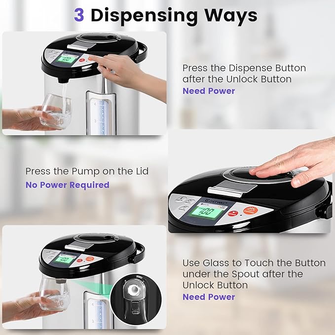COSTWAY Instant Electric Hot Water Boiler and Warmer, 5-Liter LCD Water Pot - Image 2