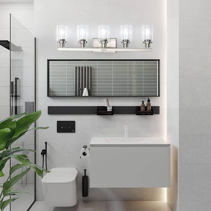 DIKAIDA Bathroom Vanity Light, 5-Light Nickel Modern Matte Wall Sconce Lighting - Image 6