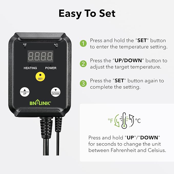 BN-LINK Reptile Thermostat Temperature Controller, Digital Heat Mat Thermostat - Image 7