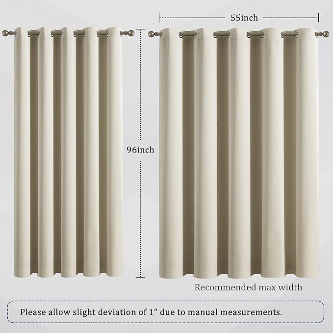 DUALIFE Cream Beige Grommet Room Darkening Curtains 60 x 96 Inches, 2 Panels - Image 6