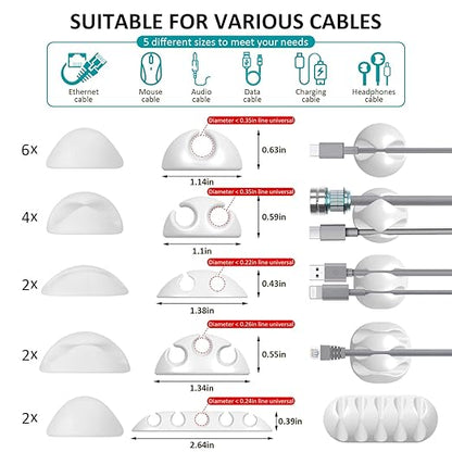16Pack White Desk Cable Management, Adjustable Cord Organizer Cable Clips - Image 6
