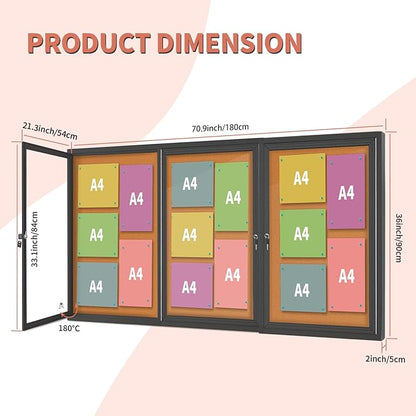 Enclosed Bulletin Board Lockable, 3 Doors Weatherproof Outdoor Noticeboard - Image 3