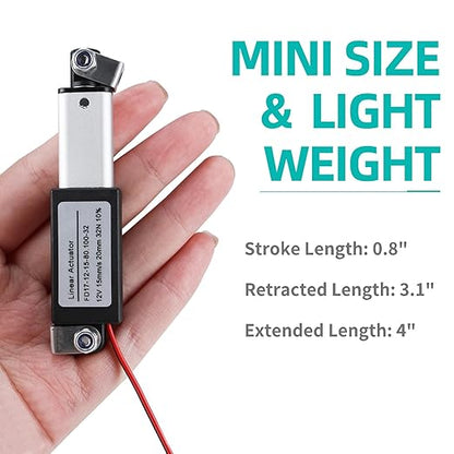 NORJIN 12V Mini Electric Linear Actuator 0.8" Stroke, 32N/7.2lbs, Speed 15mm/s - Image 3