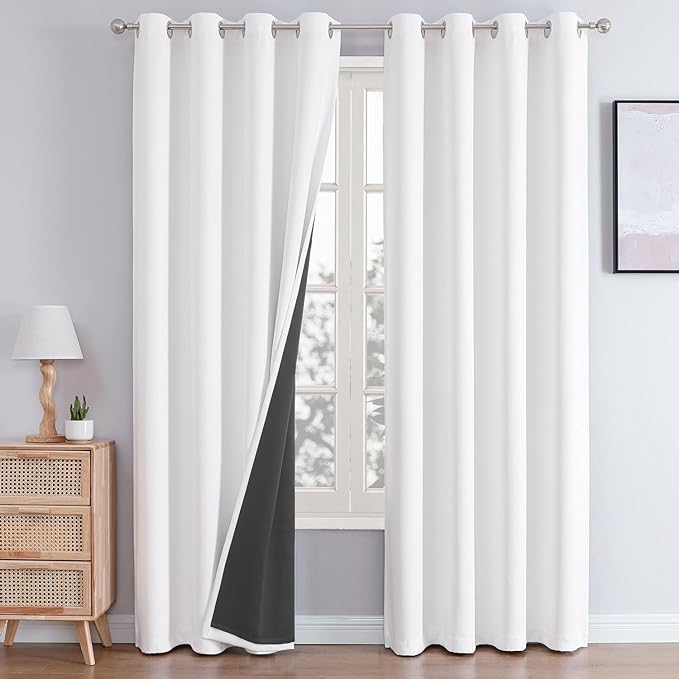 ChrisDowa White 100% Blackout Curtains 90 inch Long by ChrisDowa
