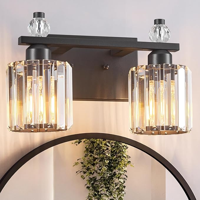 FDPBY Bathroom Vanity Lights 2-Light Sand Black Modern Crystal Vanity Light by FDPBY
