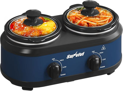 Sunvivi Double Slow Cooker, 2 Removable Pots Small Mini Crock Buffet Server and by WeGetLife