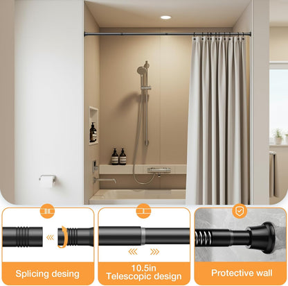 Tension Curtain Rod 30-76Inch Black Tension Rod for Windows | Shower Curtain Rods No Drilling Spring Adjustable Curtain Rods for Windows,Doorway,Bathroom,Closet,7/8" Diameter
