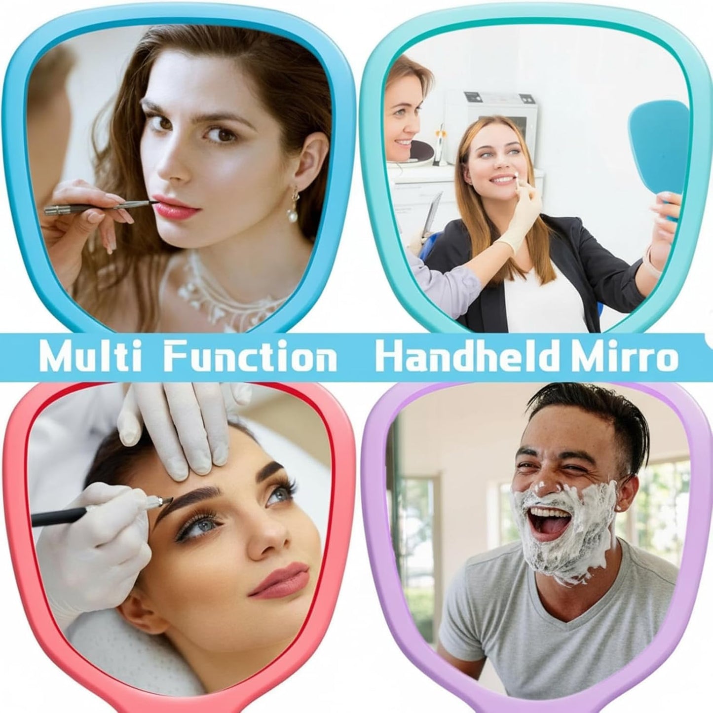 Vinsot 50 Pcs Handheld Mirror Bulk Small Plastic Hand Mirrors with Handle Portable Makeup Mirror for Salon Clients Party Favors Gifts Travel Camping Home Use, 3.15" x 7.09" (8 Colors)