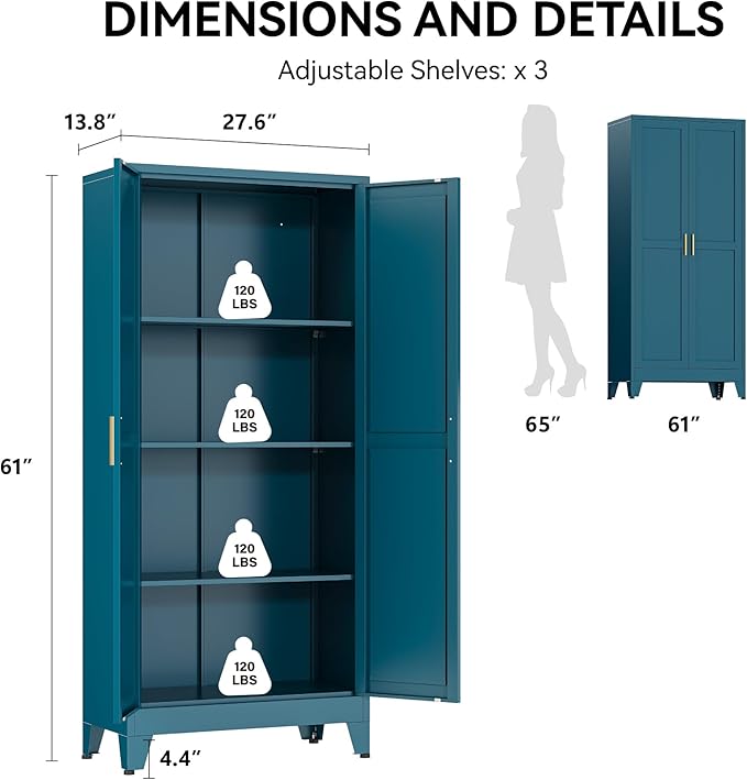 COFaR 61" Pantry Cabinet in Peacock Blue, Farmhouse Storage Cabinet - Image 2