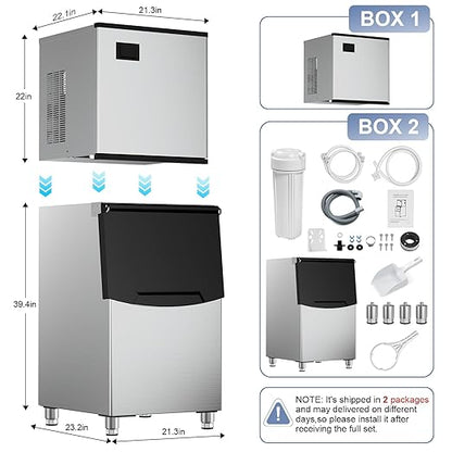 Commercial Ice Maker Machine 450 Lbs/24H, 350 Lbs Large Storage, Stainless - Image 5