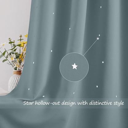 NICETOWN Nursery Blackout Curtains for Bedroom, 2 Panels, Stormy Sea, 42x63 | 63 inches Long Star Cut Out Kids Soundproof Thermal Insulated Cute Galaxy Grommet Curtains for Window