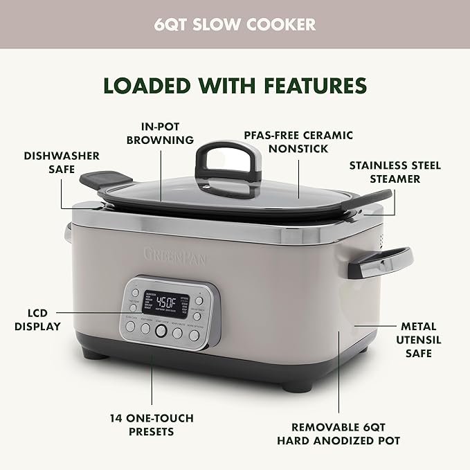 GreenPan Elite 14-in-1 Programmable 6QT Electric Slow Cooker, Dishwasher Safe - Image 4