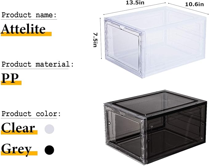 Attelite Shoe Box Organizer, Stackable Plastic Shoe Box - Image 2
