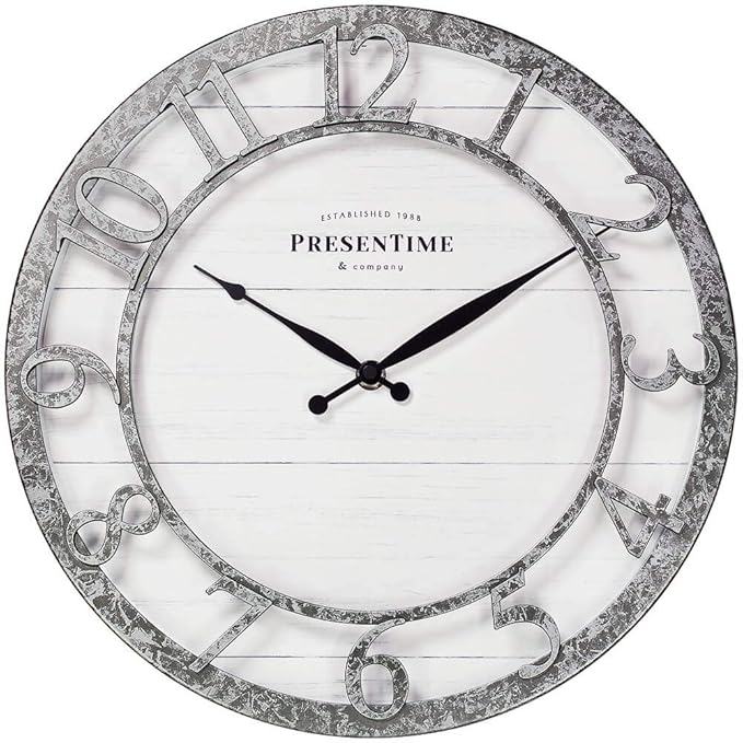 Presentime & Co 13" Farmhouse Series Wall Clock, Quartz Movement, Shiplap Style by Presentime