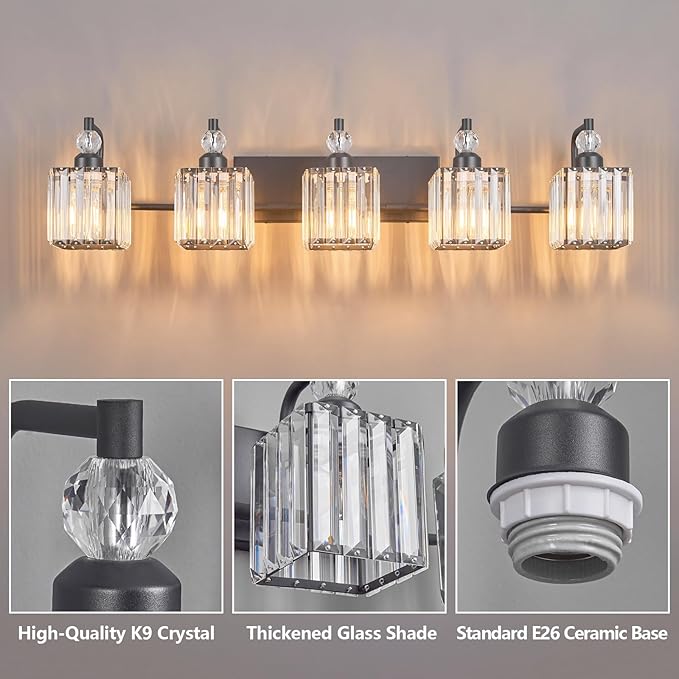 BBLLWJ 5 Light Bathroom Vanity Light Modern Black Vanity Light Fixtures - Image 3