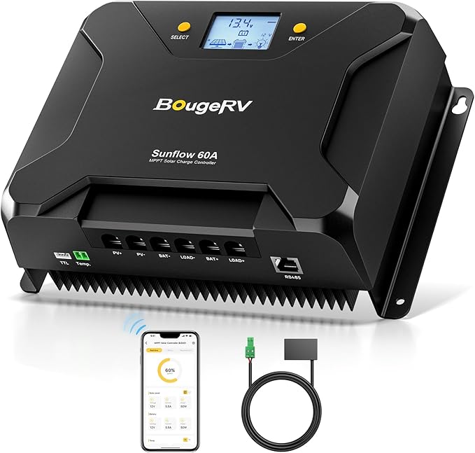 BougeRV Sunflow MPPT Solar Charge Controller 60A, w/Low-Temp Cut-Off, APP by BougeRV