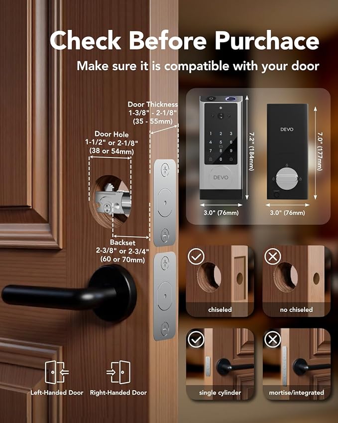 Devo G1 Video Smart Lock with Camera&Doorbell, 6-in-1 Keyless Entry Door Lock - Image 7