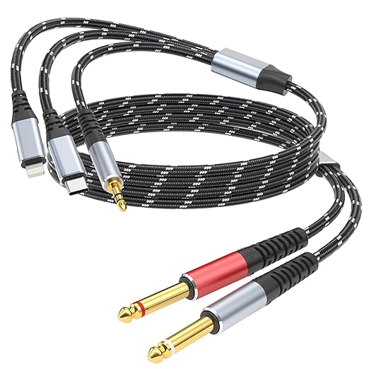 Lightning to Dual 6.35mm 1/4" TS Mono Stereo Y-Cable Splitter, 3 in 1 to Dual by DCNETWORK