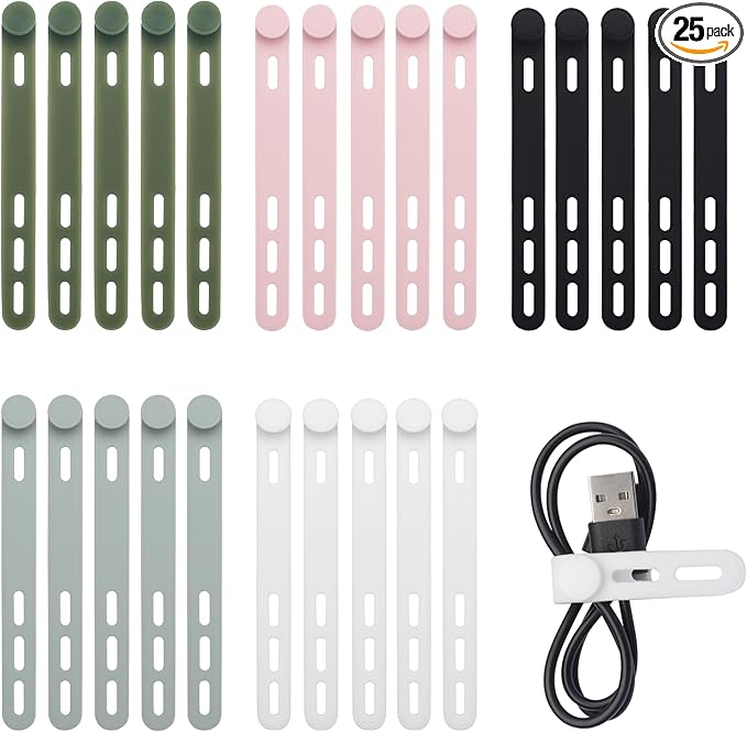25 PCS Silicone Cable Ties Cord Organizer by HarmonyBazaars