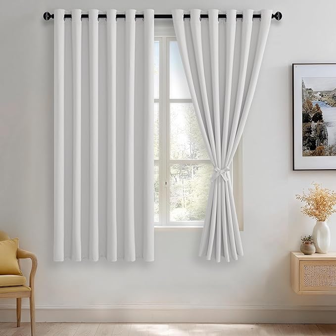 JIUZHEN Greyish White Blackout Curtains by JIUZHEN