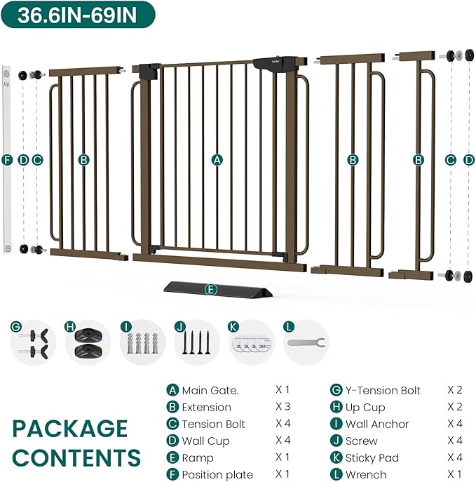 Cumbor Extra Wide Baby Gate, 36.6-69" Walk-Through Dog Gate - Image 8