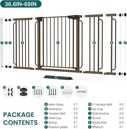 Cumbor Extra Wide Baby Gate, 36.6-69" Walk-Through Dog Gate - Image 8