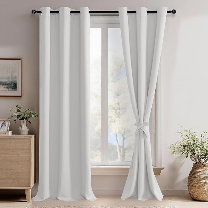 JIUZHEN Greyish White Blackout Curtains by JIUZHEN