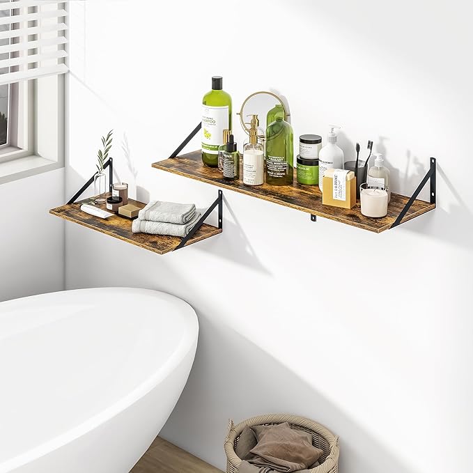 Heimlove Deep Floating Shelves for Wall, 24W x 12D Wood Wall Shelves Set of 2 - Image 7