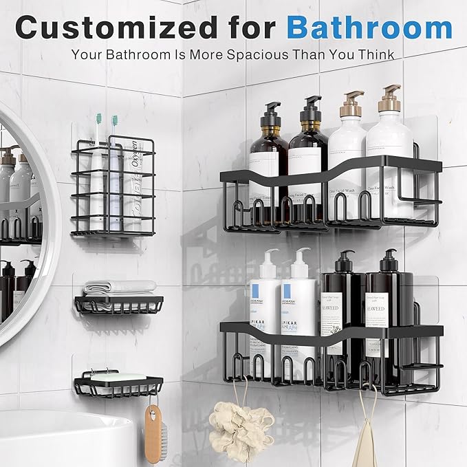 EUDELE Adhesive Shower Caddy, 5 Pack Rustproof Stainless Steel Bath Organizers - Image 2