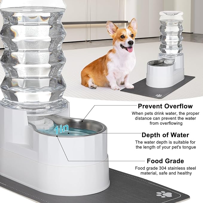 RIZZARI Large Water Dispenser for Dogs: 8L Gravity White Automatic Stainless - Image 5