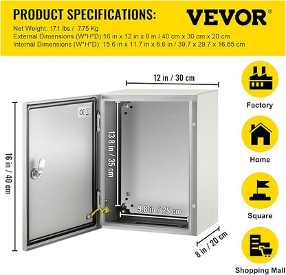 VEVOR NEMA Steel Enclosure, IP66 Waterproof & Dustproof, Outdoor/Indoor - Image 7
