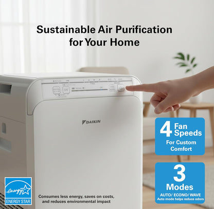 daikin mcb50ysau room air purifier for home, hepa, side view