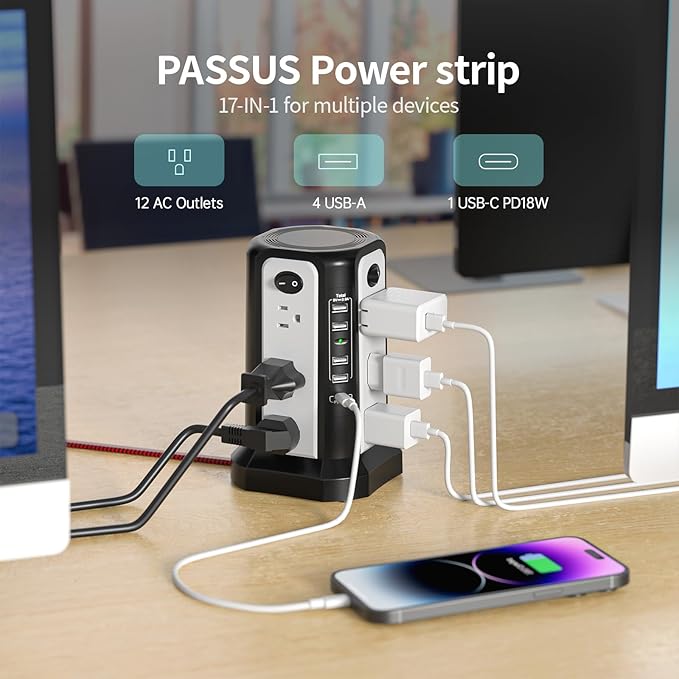10FT Extension Cord with Multiple Outlets|PASSUS Surge Protector Power Strip - Image 2