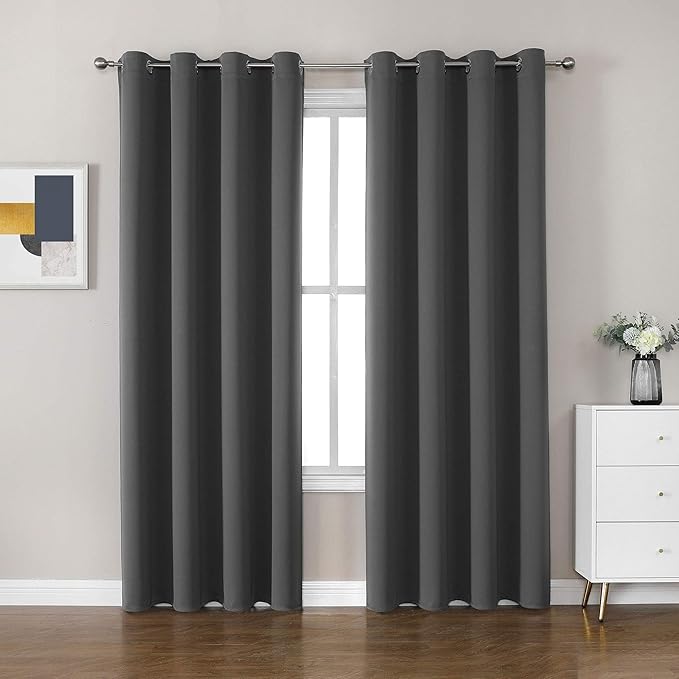 CUCRAF Dark Grey Blackout Curtains 108 inch Length, Thermal Insulated Room by CUCRAF