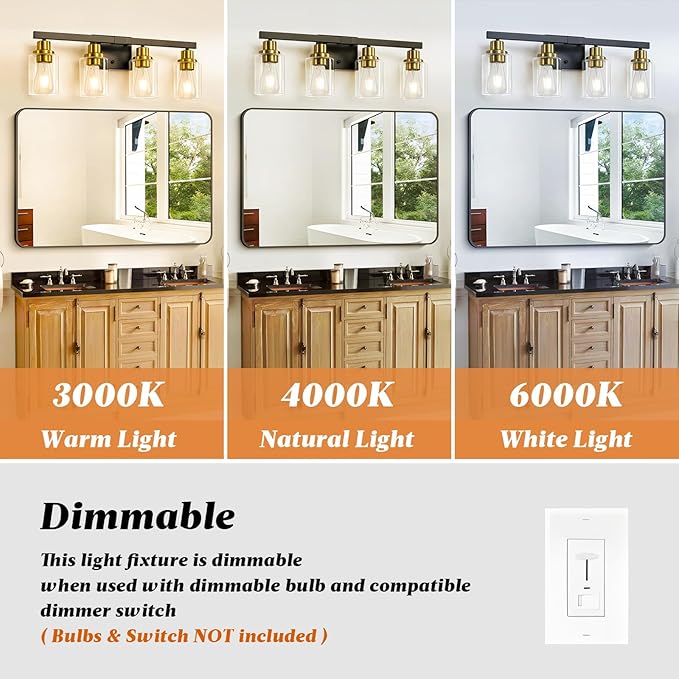 DIKAIDA Bathroom Vanity Light, 4-Light Black and Gold Bathroom Light Fixtures - Image 7