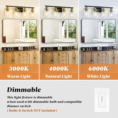 DIKAIDA Bathroom Vanity Light, 4-Light Black and Gold Bathroom Light Fixtures - Image 7