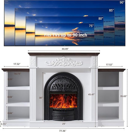78" Electric Fireplace with Mantel, Birdcage-Style Fireplace Entertainment - Image 2