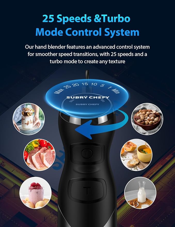 1000W Immersion Blender Handheld – 25-Speed, Stainless Steel, Hand Blender - Image 3