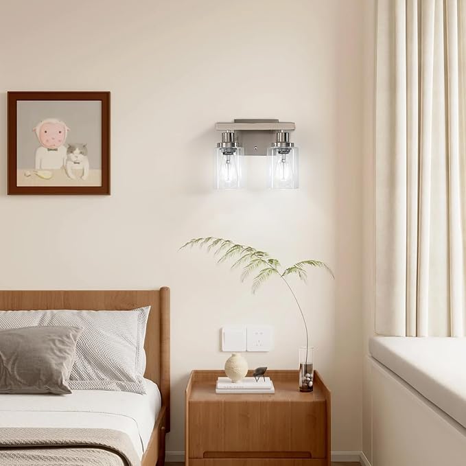 DIKAIDA Bathroom Vanity Light, 2-Light Nickel Modern Matte Wall Sconce Lighting - Image 2