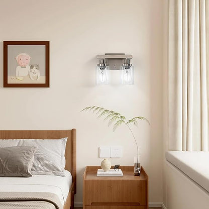 DIKAIDA Bathroom Vanity Light, 2-Light Nickel Modern Matte Wall Sconce Lighting - Image 2