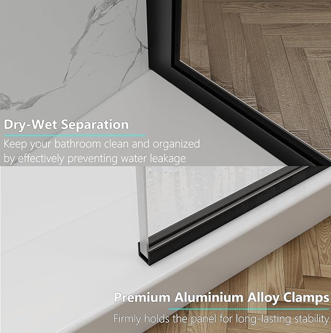 Shower Screen, 3/8" Tempered Glass, Shower Wall Panels, Fix Shower Glass Screen - Image 7