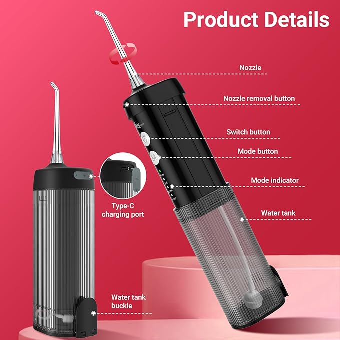 JNGOODS Mini Portable Water Flosser Oral Irrigator Water Teeth Cleaner Pick - Image 7