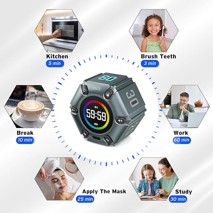 Printers Jack Timer, Visual Pomodoro Timer, Productivity Cube Mute & Vibration - Image 6