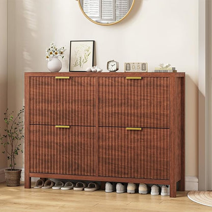 Shoe Cabinet Storage for Entryway, Fluted Walnut Shoe Cabinet by YomiluveDesign