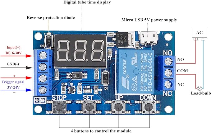 DC 6-30V Timer Relay Programmable Delay Relay Module Cycle Timer - Image 2