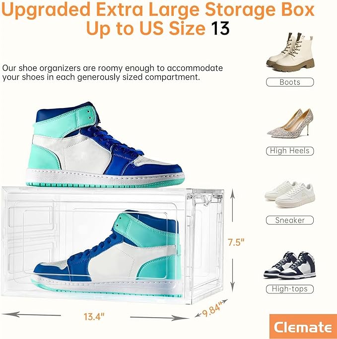 Clemate Upgraded X-Large Shoe Storage Box, 8 Pack, Shoe Box Clear Plastic - Image 4