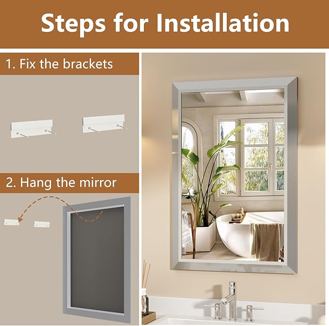 SMIROR Brushed Silver Bathroom Mirror - Image 5