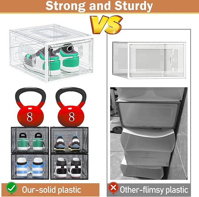 6 Pack Thicken Shoe Organizer Stackable, Upgraded Sturdy Shoe Storage Box - Image 4