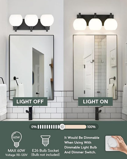 METWET Bathroom Light Fixtures, 3-Light Matte Black Vanity Light, Modern Wall - Image 2