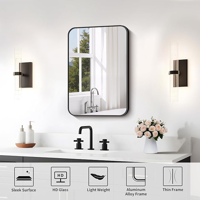 FORBATH Black Bathroom Mirror for Over Sink, Wall Mirror 16x24 Inch - Image 6
